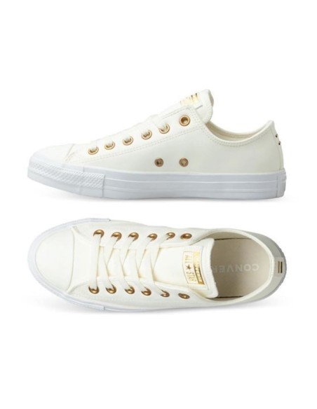 Zapatillas Casual Mujer Converse Ctas Ox Egret Blanco y Dorado Piel-568662C