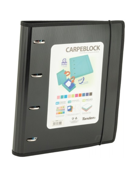 CARPETA BLOCK 4 ANILLAS PP CON RIBETE NEGRO | Material Escolar