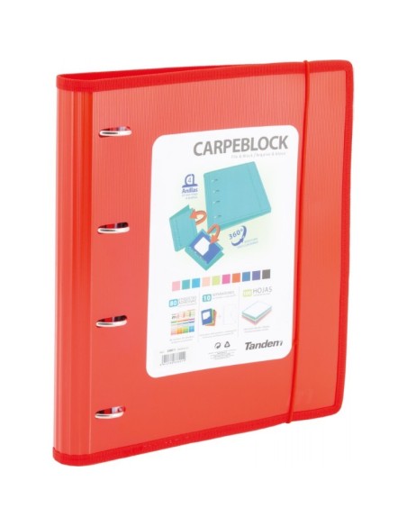 CARPETA BLOCK 4 ANILLAS PP CON RIBETE ROJO | Material Escolar
