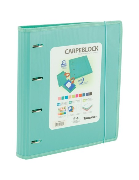 CARPETA BLOCK 4 ANILLAS PP CON RIBETE V.AGUA | Material Escolar